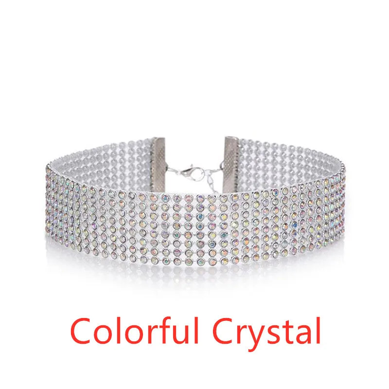 Punk Golden Silver Color Inlay Rhinestone Crystal Choker Necklace for Women Hip Hop Party Accessories Collar Chocker Gifts