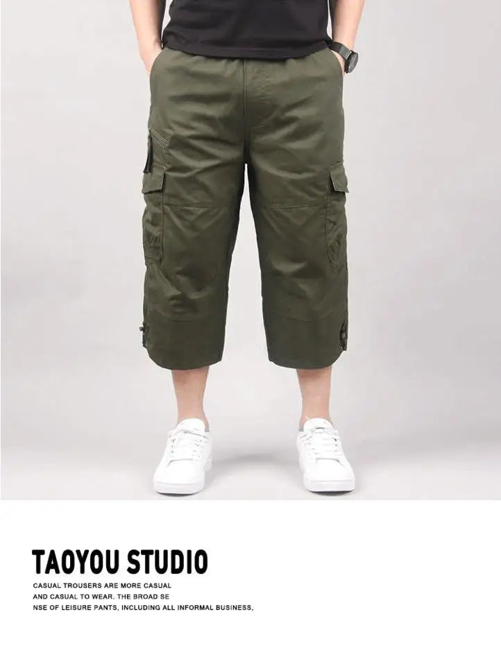 Men's Cargo Shorts Summer Loose Casual Pants Elastic Waist Large Size Outdoor Jogging Sweatpants Trend Multi Pockets