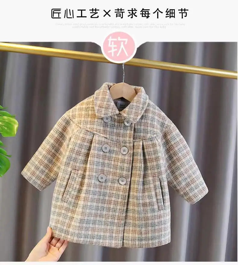 Kids Girls Autumn Winter New Middle And Small Children's Baby  Korean Edition Woolen Coat Thickened Children's Woolen Coat Trend