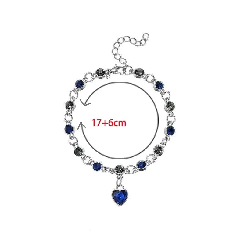 Women Silver Color Lucky Bracelet Female Blue Crystal Heart Charm Pulseras Bracelet Bridal Wedding Engagement Fine Jewelry Gift