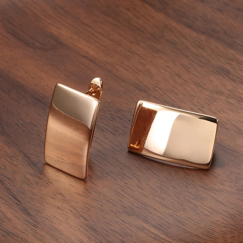 Glossy Dangle Earrings 585 Rose Gold Simple Square Earrings For Women High Quality Daily Fine Jewelry