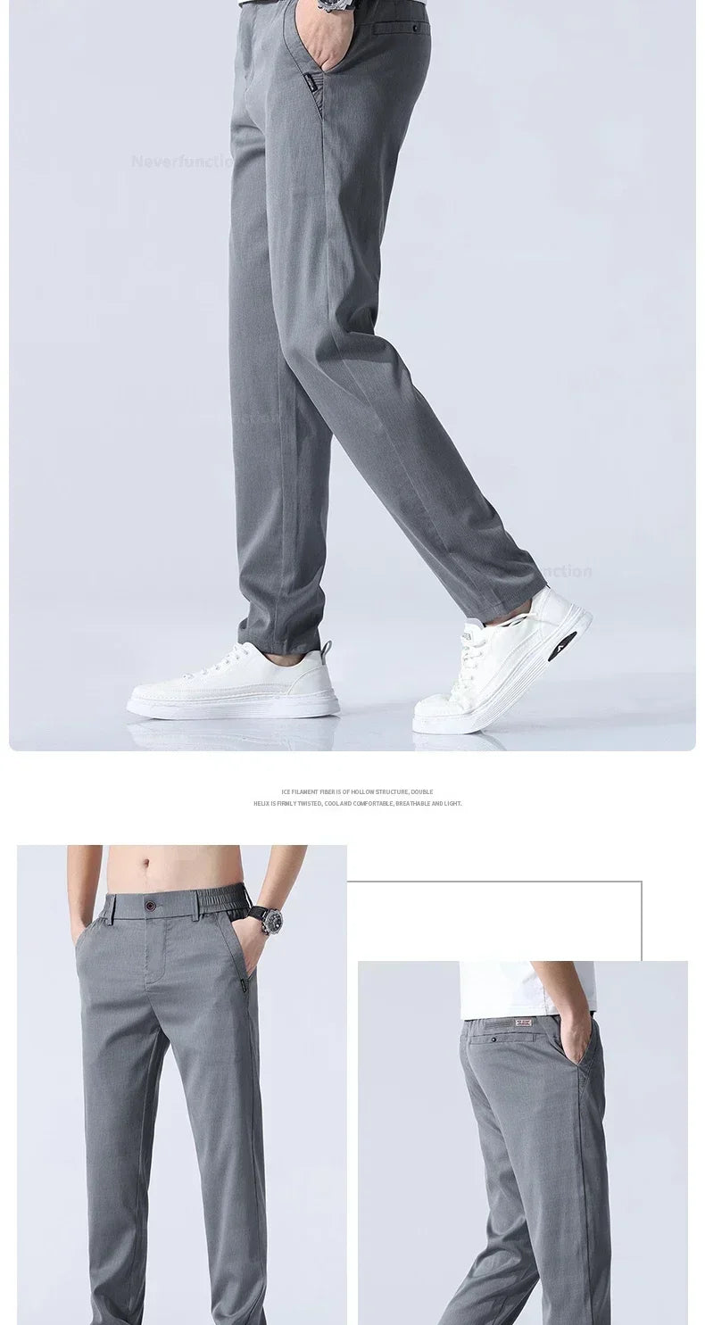 Summer New Ultra-thin Lyocell Casual Pants for Men Soft Straight Slim Stretch Fashion Casual Long Pants Classic Style Male