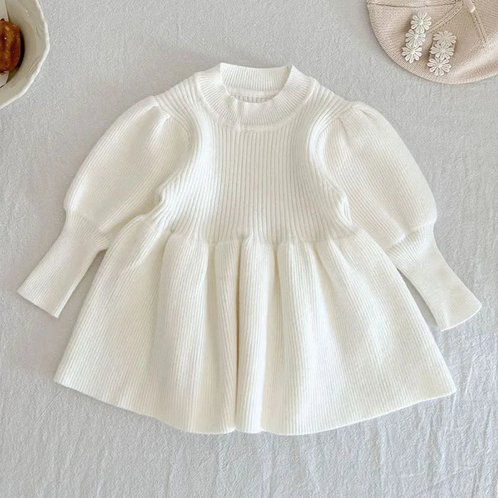 Korean Style Kids Party Dresses Long Sleeve Solid Color Knitting Dress Toddler Princess Dress Autumn Spring Children Clothing