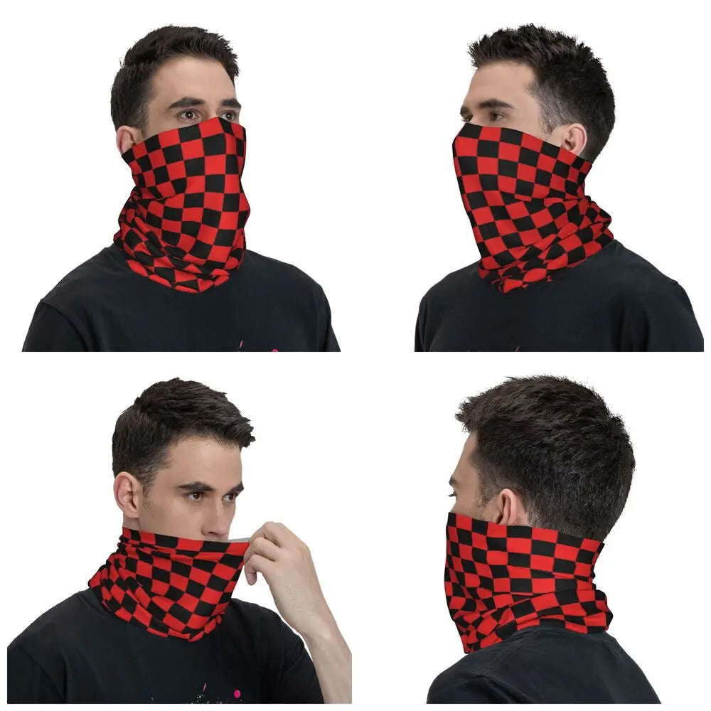 Colorful Geometric Checkered Black And Blue Bandana Neck Cover Printed Racing Moto Motorcycle Wrap Scarf Warm Face Mask Riding