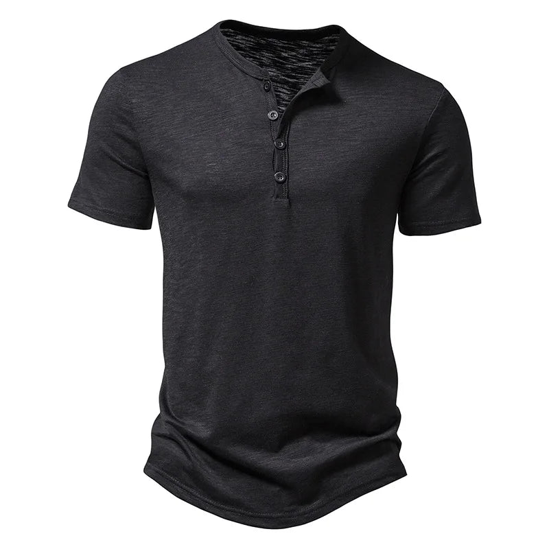 Henley Collar Summer Men Casual Solid Color Short Sleeve T Shirt for Men Polo men High Quality Mens T Shirts