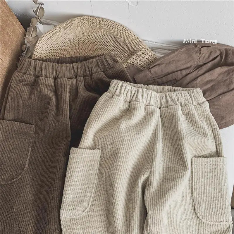 Winter Plush Warm Kids Pants 2024 Korea Style Children's Clothing Corduroy Plush Thick Warm Casual Pants for Boys Girls