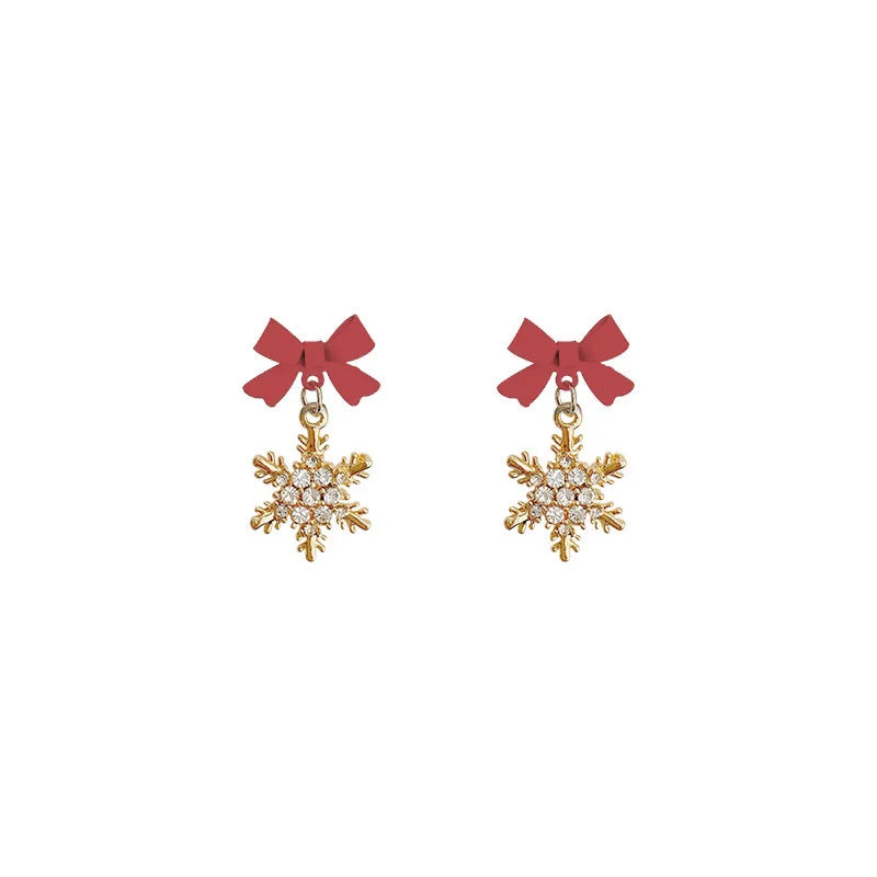 Cute Crystal Snowflake Drop Earrings for Women Party Sweet Jewelry Black Red Bow Knot Dangle Earrings Girls Sweet Accessories