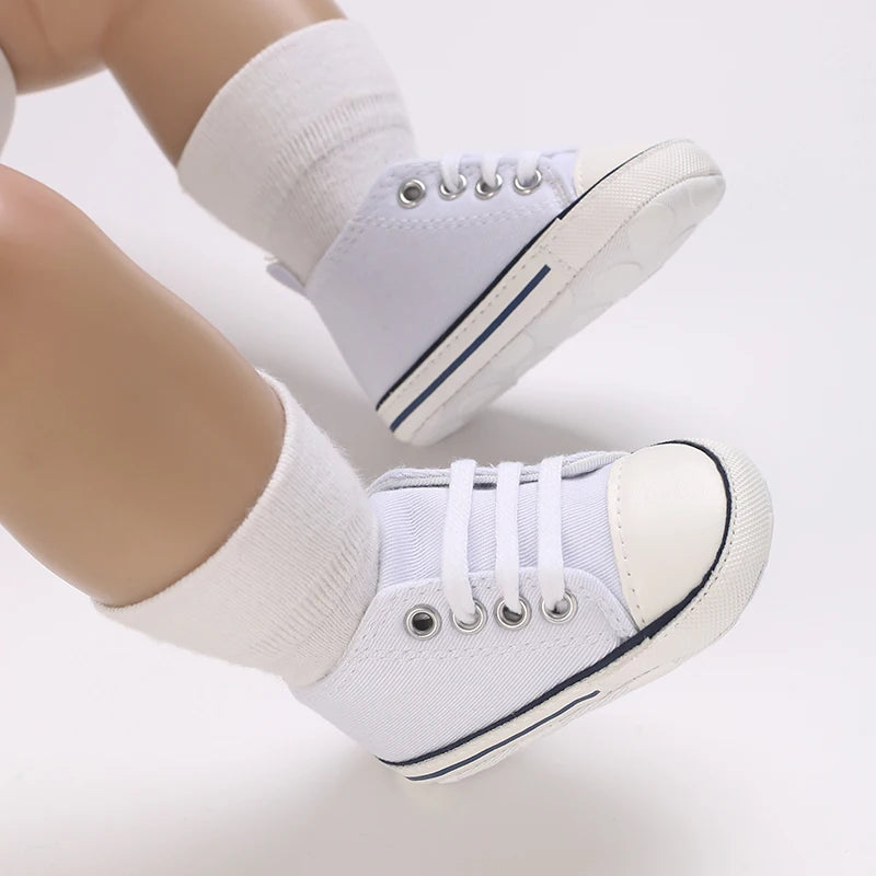 Spring and Autumn Baby Shoes Fashion Classic White PU High Top Sports Shoes Soft Sole Comfortable Casual Walking Shoes