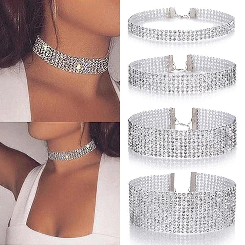 Punk Golden Silver Color Inlay Rhinestone Crystal Choker Necklace for Women Hip Hop Party Accessories Collar Chocker Gifts