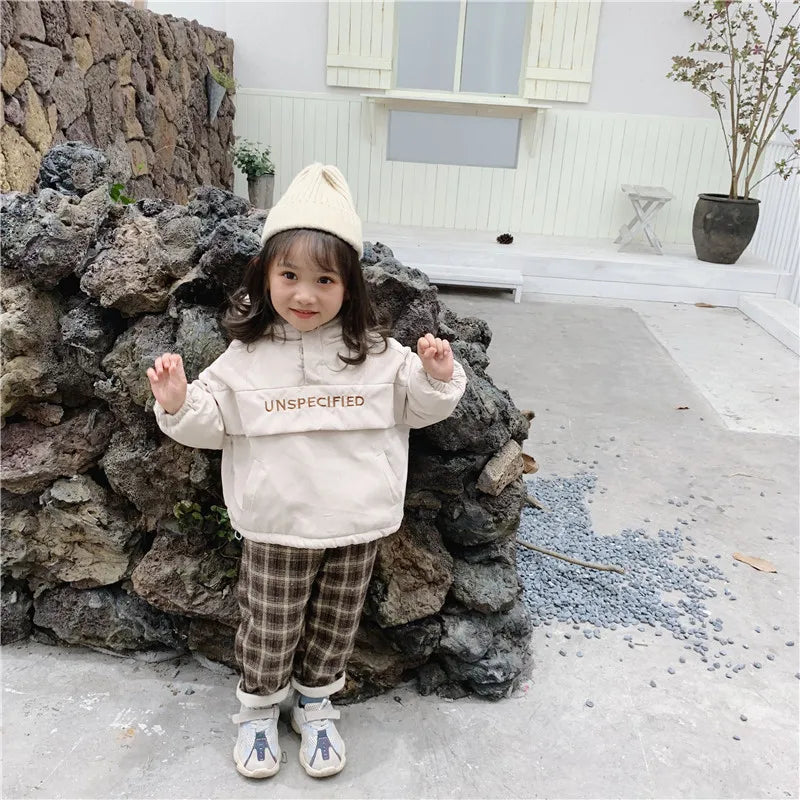 Kids Autumn Clothes 2023 Jacket for Girls Winter Clothes Boys Velvet Hooded Letter Printed Coat Baby Thick Children Outerwear