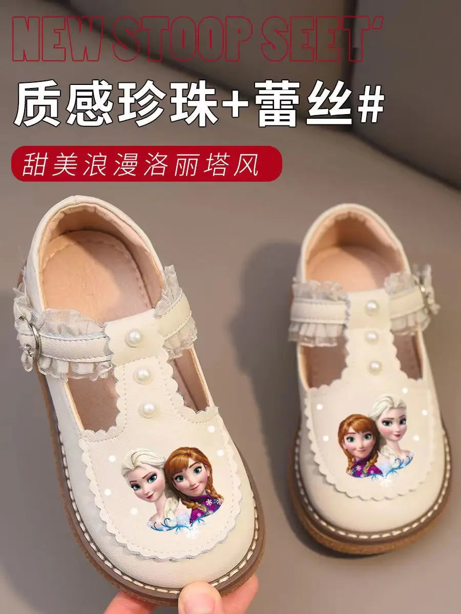 Disney Children's Girls' Leather Casual Shoes Spring Frozen Princess Girls' Soft Sole Non-slip Shoes Baby Shoes Lolita Girls