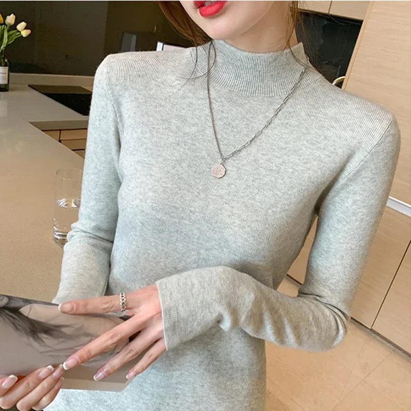 Autumn Turtleneck Sweater Women Fashion Stretch Tops Women Knitted Pullovers Long Sleeve Bottoming Knitted Sweater