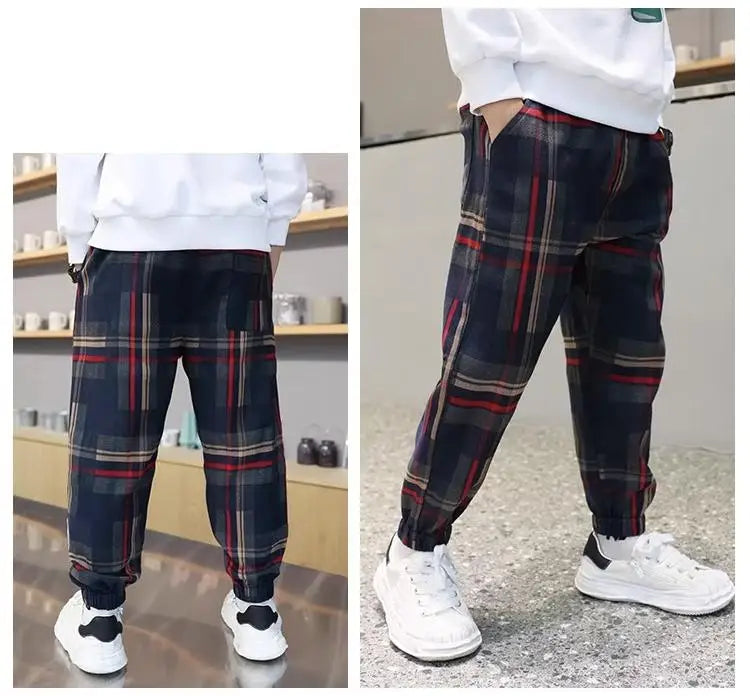 2024 Fashion Boys Cotton Plaid Pants Spring Autumn Toddler Casual Kids Loose Trousers Sweatpants for Teenage Children Clothes