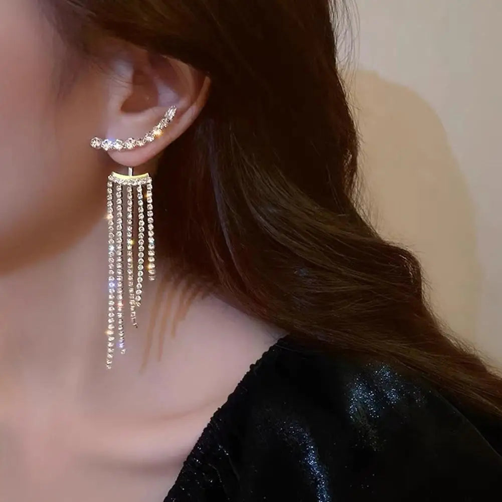 Trend Sparkling Rhinestone Pearl Earrings For Women Exquisite Long Pendant Earrings Fashion Korean Wedding Party Jewelry Earring