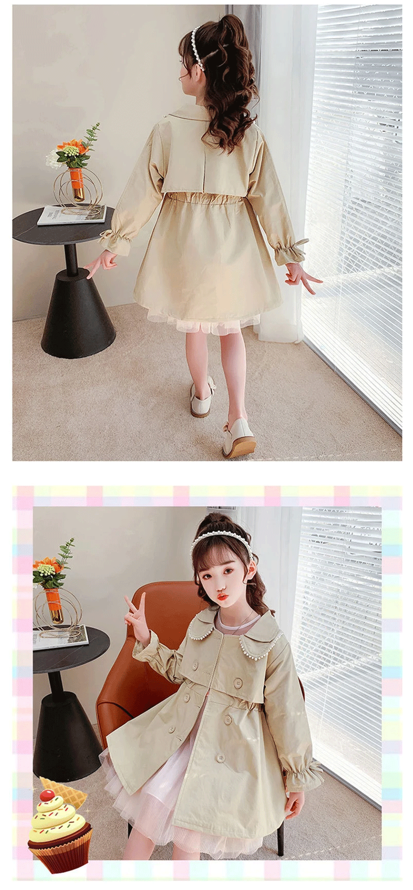 2024 Spring Autumn New Arrival Fashion Korean Style Girls Trench Coat Children's Outerwear Long Windbreak Jacket For Girls 4-12Y