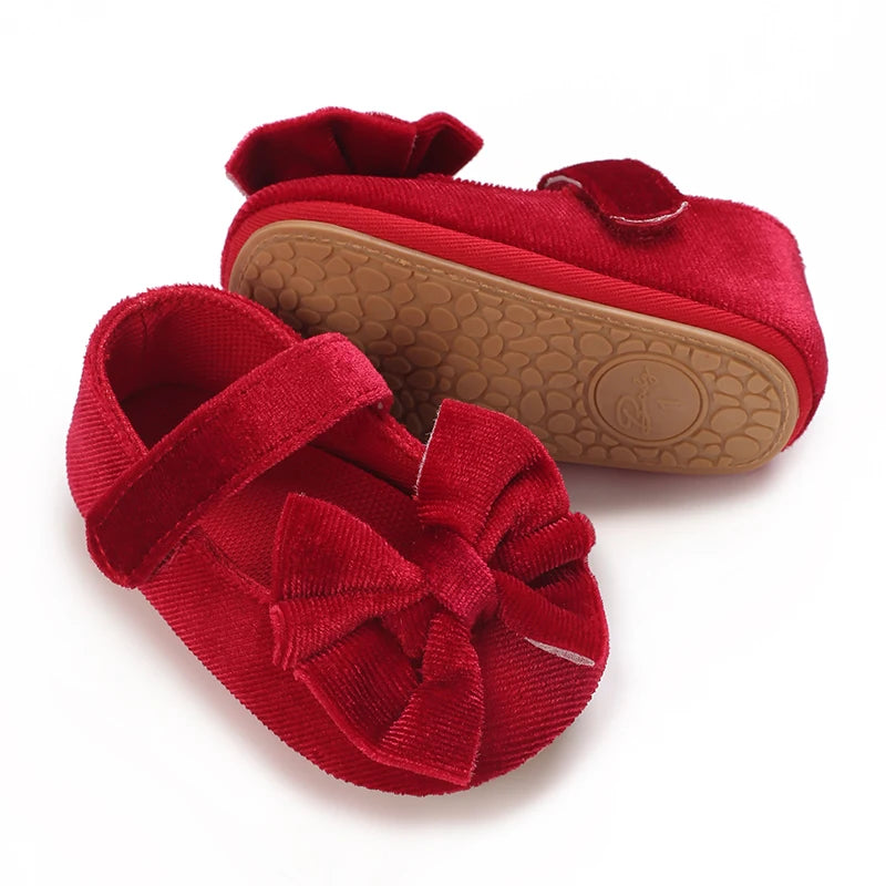 Spring and Autumn Girl Baby Shoes Classic Fashion Red Theme Cute Bow Princess Shoes Rubber Sole Anti slip Comfortable Walking Sh