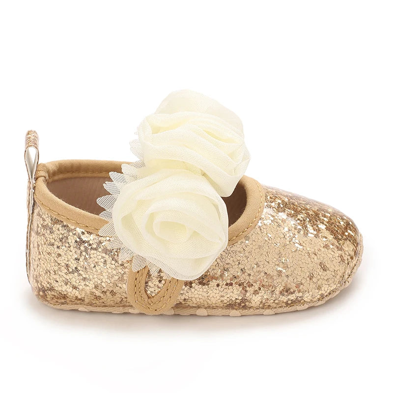 0-18M Girls' Baby Shoes Fashionable Classic Gold Theme Princess Shoes Soft Sole Comfortable Baby Walking Shoes