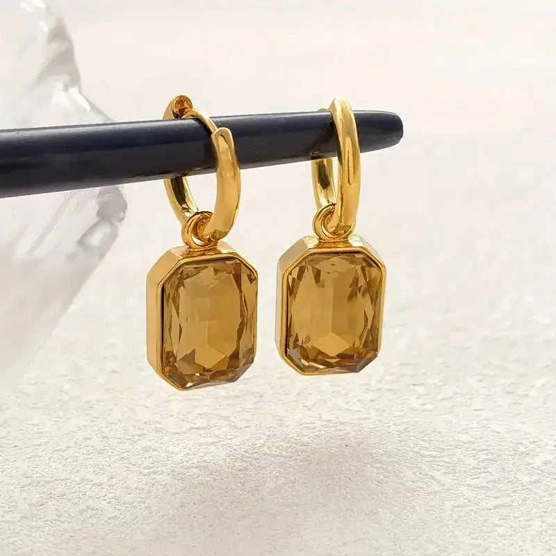 Trendy Square Stainless Steel Zirconia Earrings For Women Girls Gold Color Metal Crystal Earring Party Birthday Daily Jewelry