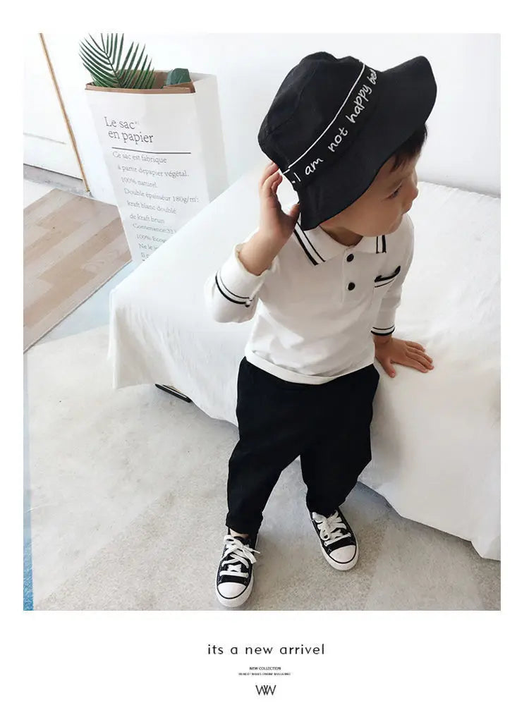 Boys Clothing Lapel Cotton Long Sleeve Spring New Korean Version Versatile Spliced Pocket Solid Color Kids Fashion Polo Shirt