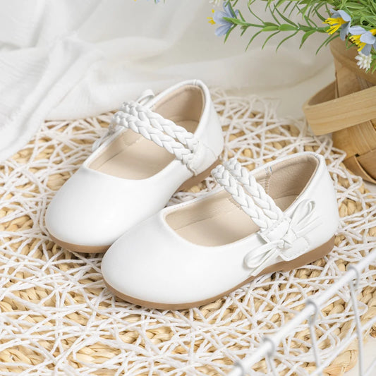 KIDSUN Fashion White Kids Girls Dress Shoes PU Leather Princess Wedding Party School Shoes Low Heel Flats for Little Big Kids