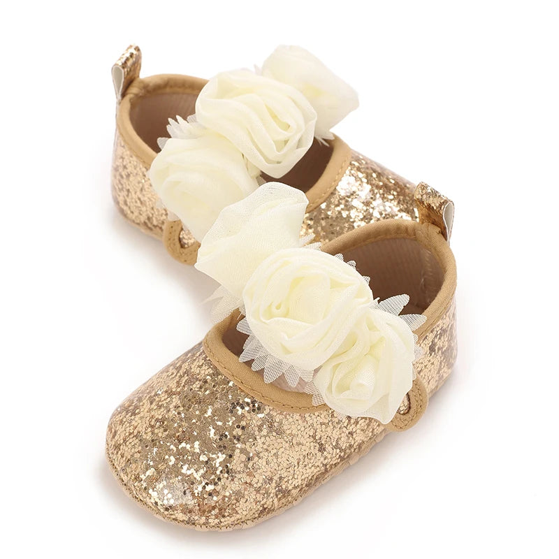 0-18M Girls' Baby Shoes Fashionable Classic Gold Theme Princess Shoes Soft Sole Comfortable Baby Walking Shoes