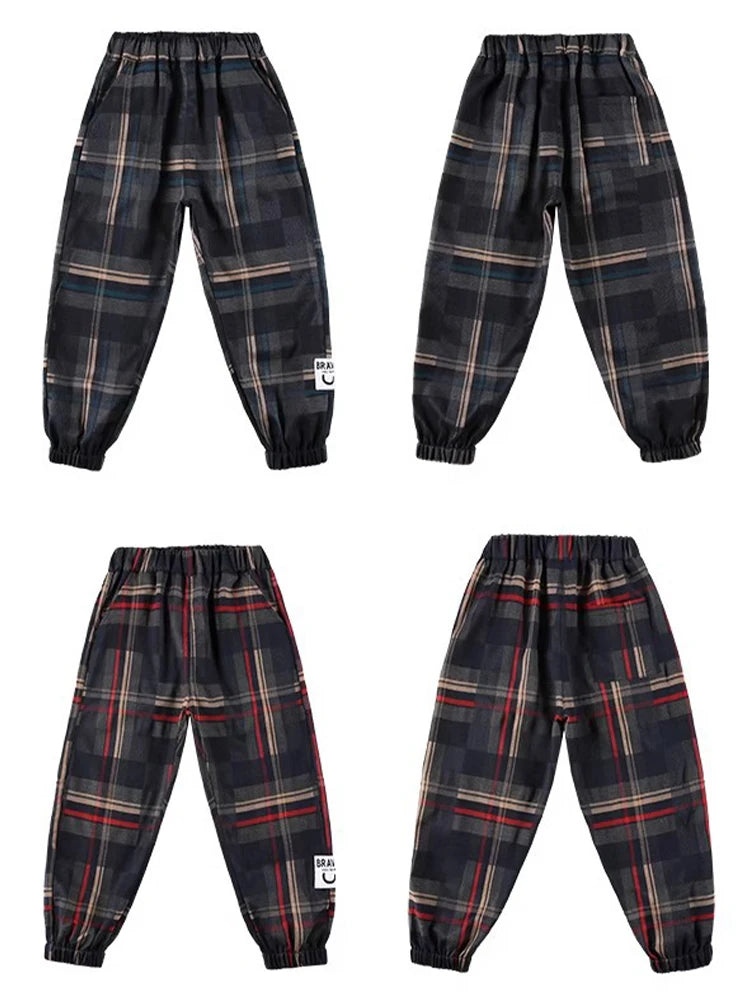 2024 Fashion Boys Cotton Plaid Pants Spring Autumn Toddler Casual Kids Loose Trousers Sweatpants for Teenage Children Clothes