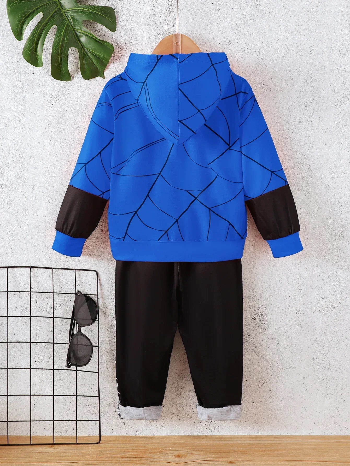 4-7 Years Kids Boy 2PCS Clothes Set Spider Pattern Hooded Long Sleeve Hoodie+Pants ChildrenAutumn， Fashion， Trend Sports Outfit