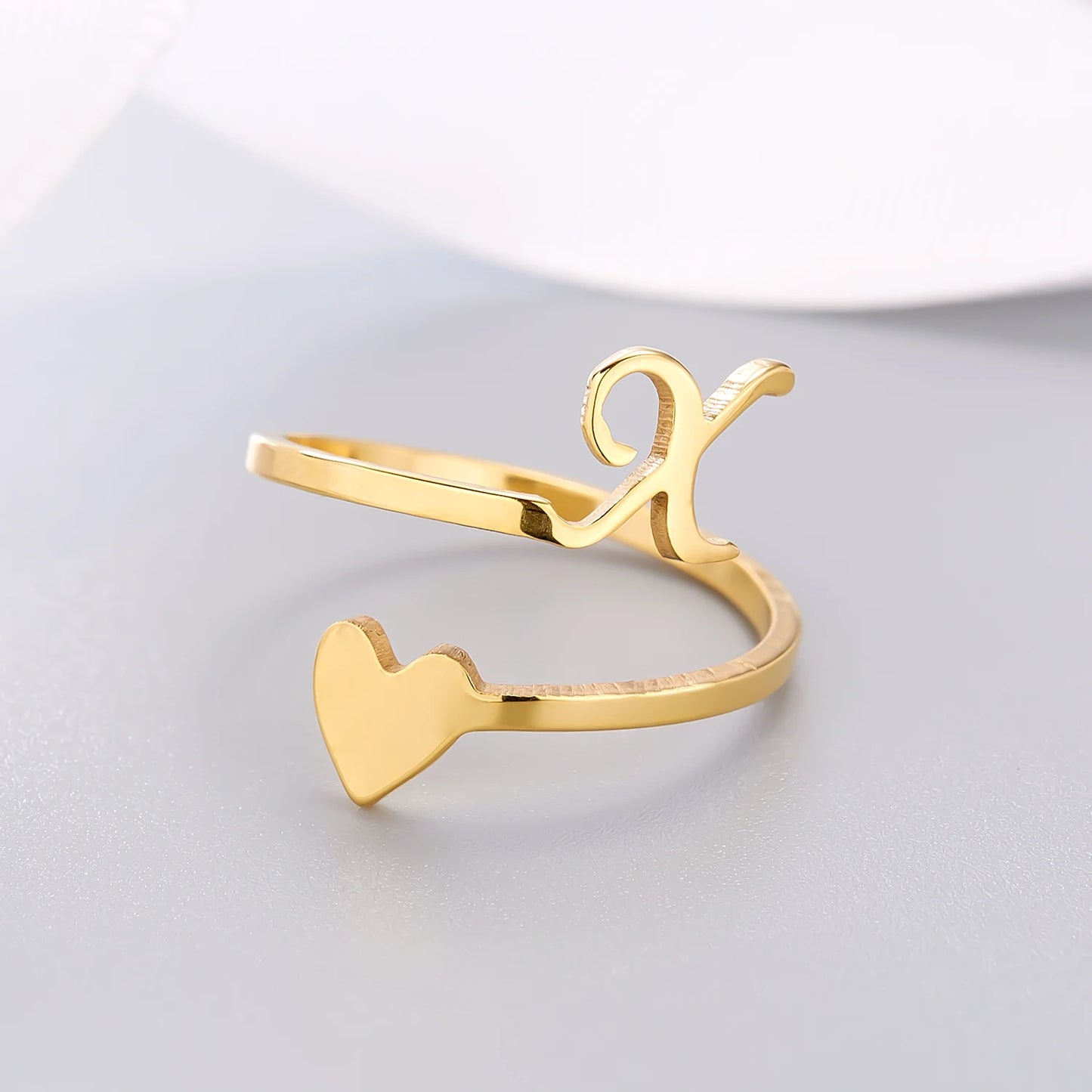 Simple Romantic Heart and Letter Rings A-Z 26  Alphabet Initials Ring For Women Opening Finger Ring Party Jewelry Birthday Gift