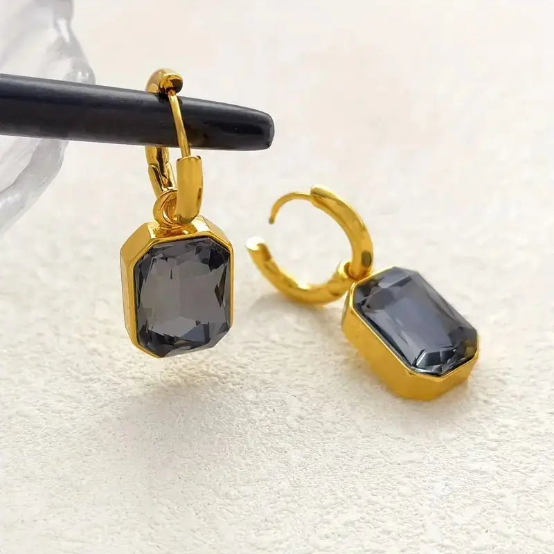 Trendy Square Stainless Steel Zirconia Earrings For Women Girls Gold Color Metal Crystal Earring Party Birthday Daily Jewelry