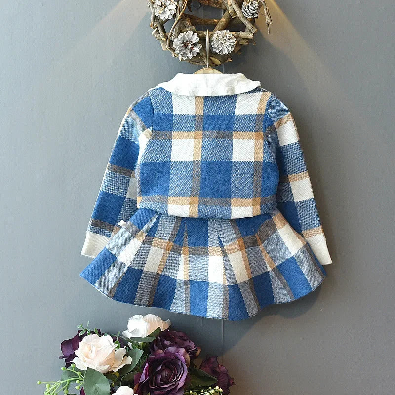 Baby Girls Winter Clothes Set Christmas Outfits Kids Girls Plaid Knit Sweater&skirt Fall Girl Clothing Set Children Costume