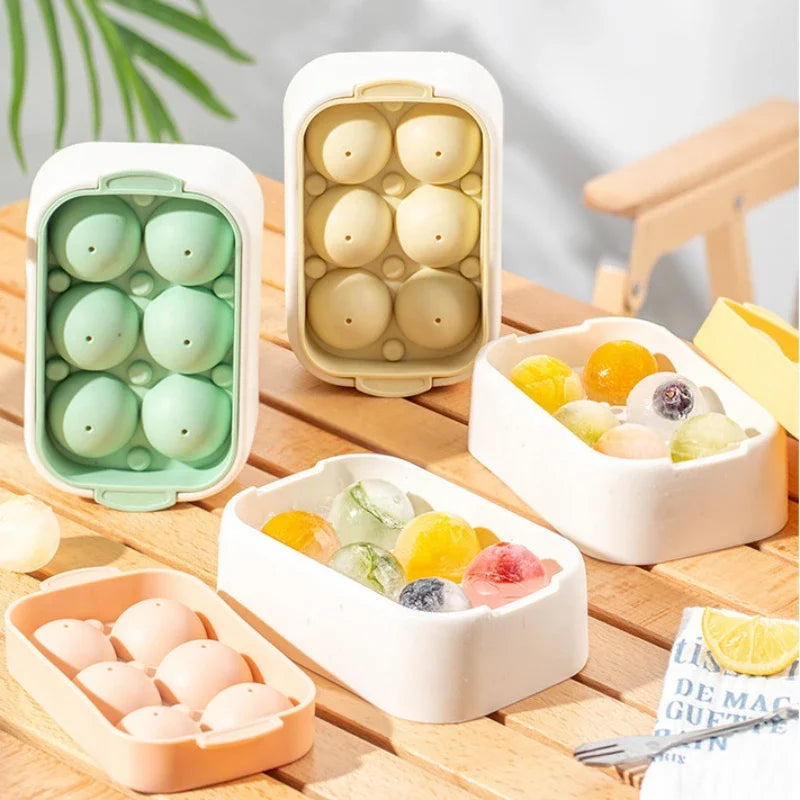 6-cell Round Ice Cube Home Mold with Lid Summer Cooling Juice Drink Whiskey Ice Ball Maker Kitchen Gadgets PP Ice Cube Tray