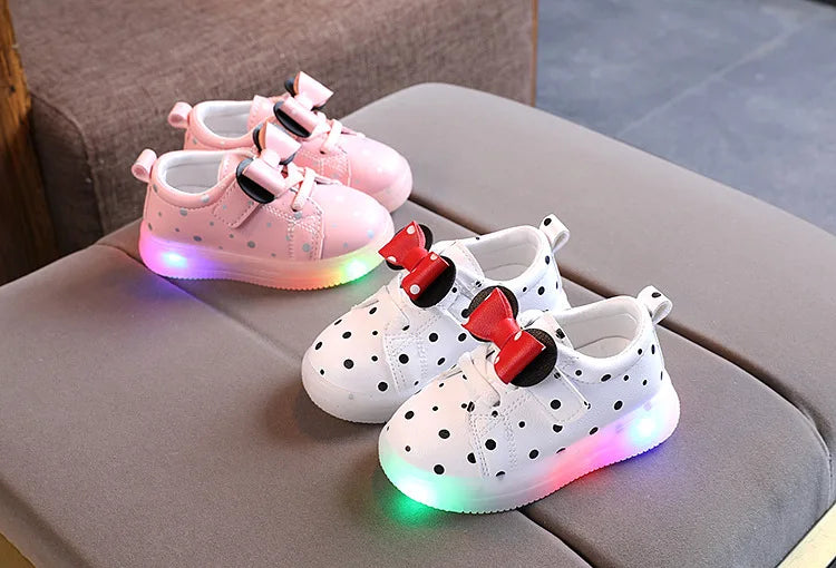 Zapatillas Kid LED Luminescent Shoes 2024 SummerNew Girl Bow Casual Shoe Lightweight Sport Shoe Breathable Tennis Shoes Kid Shoe