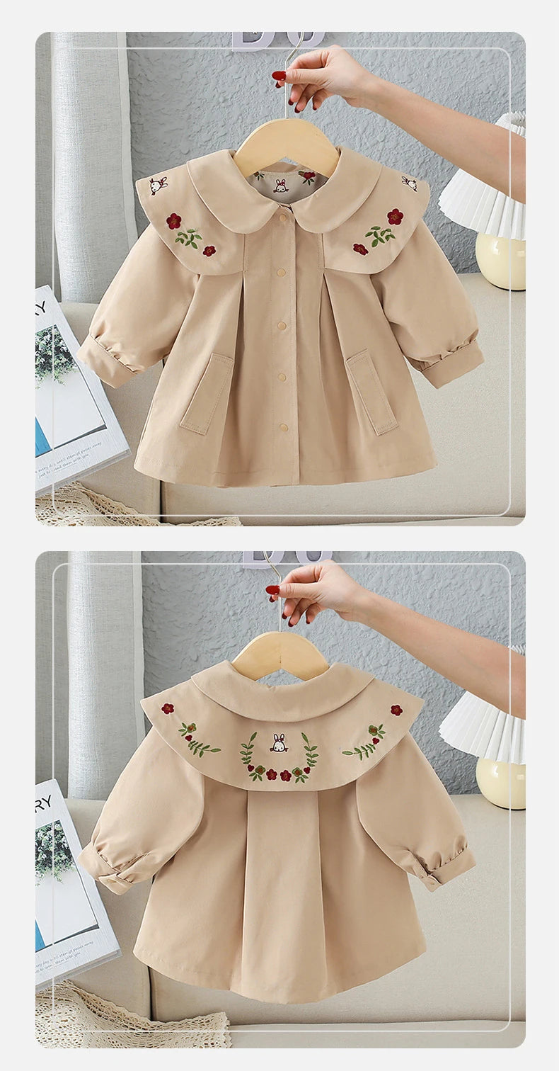 Spring Girl Long-sleeved Embroidered Coat Baby Infant Kids Children Windbreaker Contracted Leisure