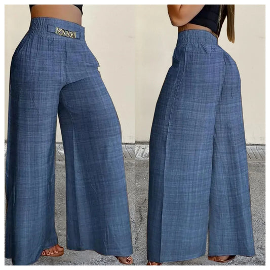 Casual Women High Waist Pants Summer Fashion Communte Loose Holiday Solid Color Wide Leg Pant Elegant Ladies Office Trousers