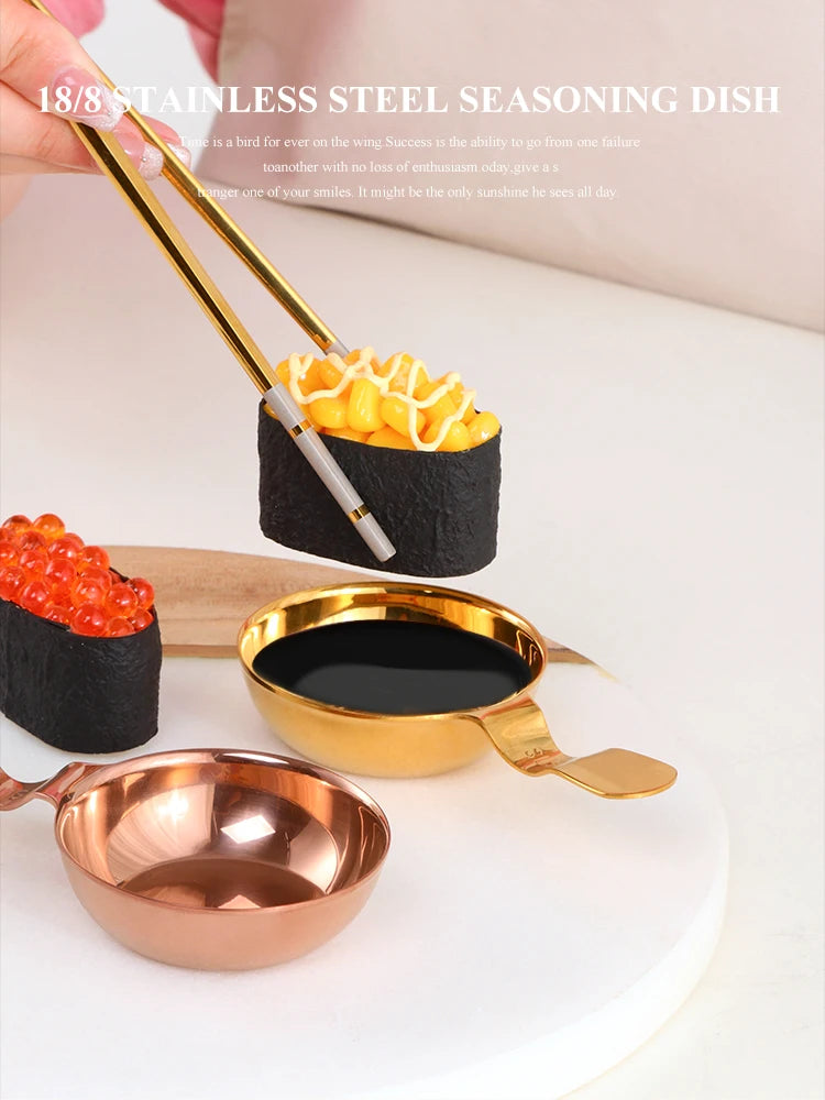 2Pcs Kichen Stainless Steel Sauce Dish Mini Tray Small Plate Side Seasoning Dish Condiment Dishes Sushi Soy Snack Dipping Bowl