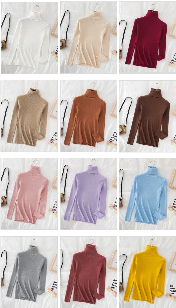 2024 Turtleneck Sweater Women Knitted Soft Pullovers cashmere Jumpers Basic Solid Soft Sweaters Women Autumn Winter Casual Top