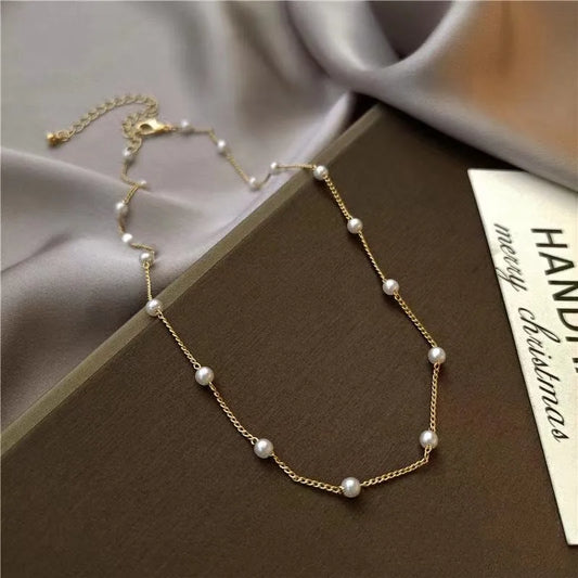 New Fashion Popular Choker Neckalce for Women Girl Imitation Pearl Link Chain Short Delicated Necklace Wholesale Jewlry