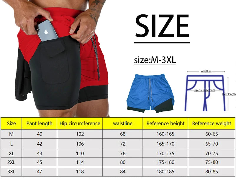 Men GYM 2 In 1 Compression Shorts Summer Anime Print Training Workout Male Fitness Sport Shorts Running Hiking Sportswear