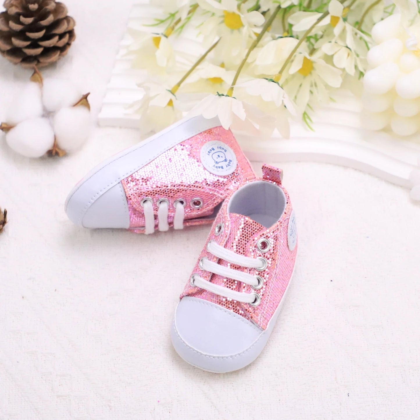 Trendy Comfortable Sequin Sneakers For Baby Boys, Lightweight Non Slip Shoes For Indoor Outdoor Walking, Spring And Autumn