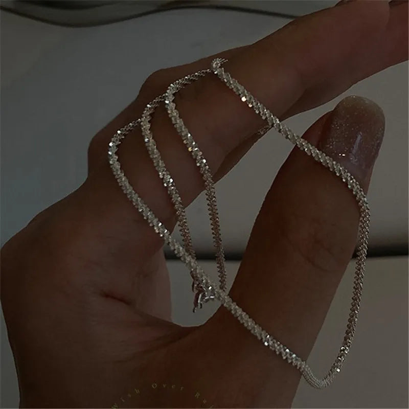 Silver Color Sparkling Necklace For Women Trendy Clavicle Chain Choker Girls Korean Wedding Party Jewelry Accessories