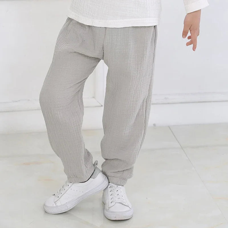 2-7 Yrs Linen Pleated 2024 Baby Boys Girls Summer Cotton Harem Baggy Pants Kids Clothes Children Sweatpants Trousers Breathable