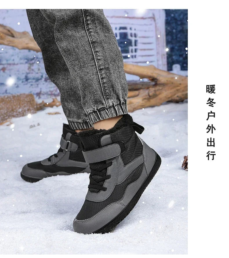 Kids Barefoot Boots Wide Width Waterproof Winter Fur Lined Shoes for Boys Girls Cold Weather Children Outdoor Fashion Sneakers