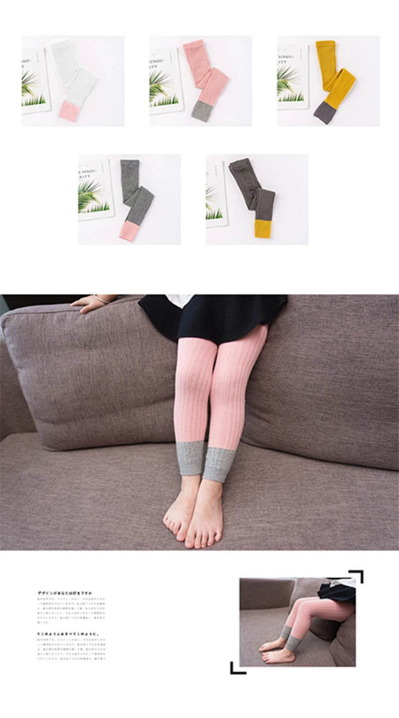 1-8T Girls Leggings Patchwork Pants Baby Girl Colorful Trousers Autumn Winter Cotton Knit Leggings Cute Casual Pants