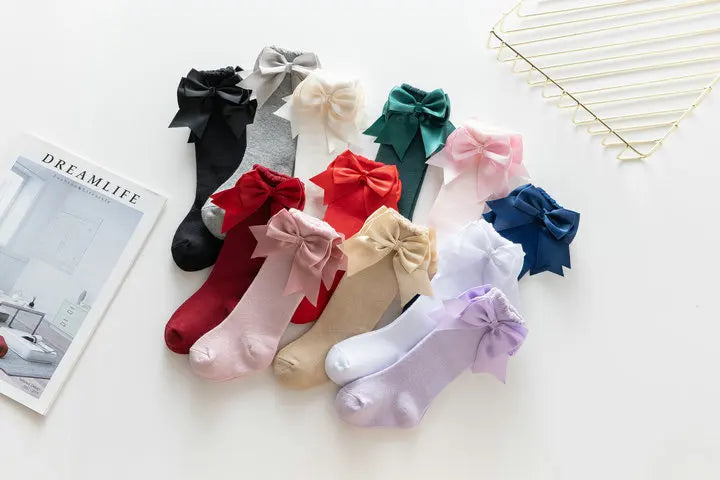 Winter Autumn Kids Knee High Socks Baby Girls Cotton Socks Big Bow Soft Toddlers Princess Children Long Tube Socken For 0-5Years