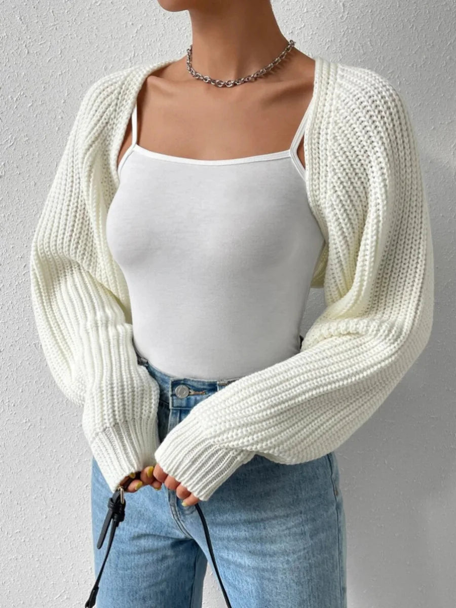 Women Spring Fall Ribbed Knit Sweater Cardigan V-Neck Long Sleeve Solid Cropped Shrug Sweater Bolero Tops Casual Outerwear