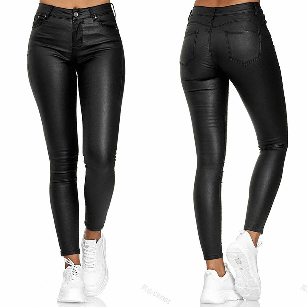 2024 Spring Autumn New Women's Clothing High Waist Pure Color Leather PU Leather Pants