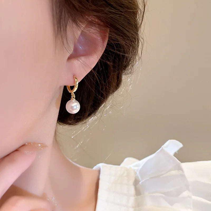 2024 New Fashion Pearl Drop Earrings Buckle Women's Round Hoop Earrings Ladies Accessories Wedding Jewelry Free Shipping