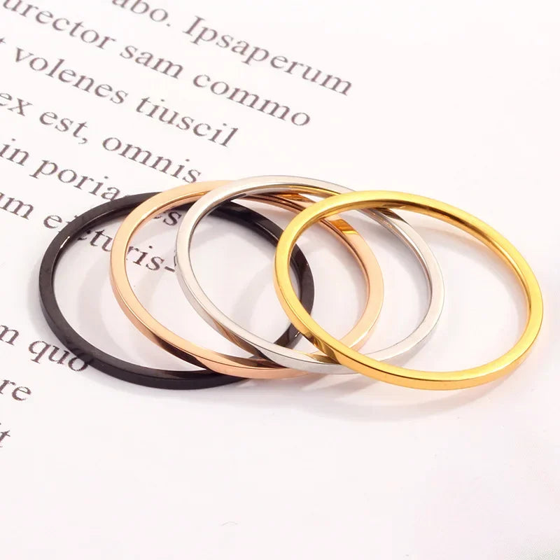 New Fashion 1mm Stainless Steel Thin Finger Ring Fashion Women Girls Charm Jewelry Wedding Ring Wholesale