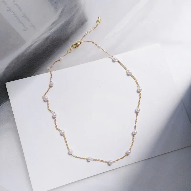 2024 Beads Neck Chain Kpop Pearl Choker New Necklace Gold Color Goth Chocker Jewelry on The Neck Pendant Collar for Girl Gifts