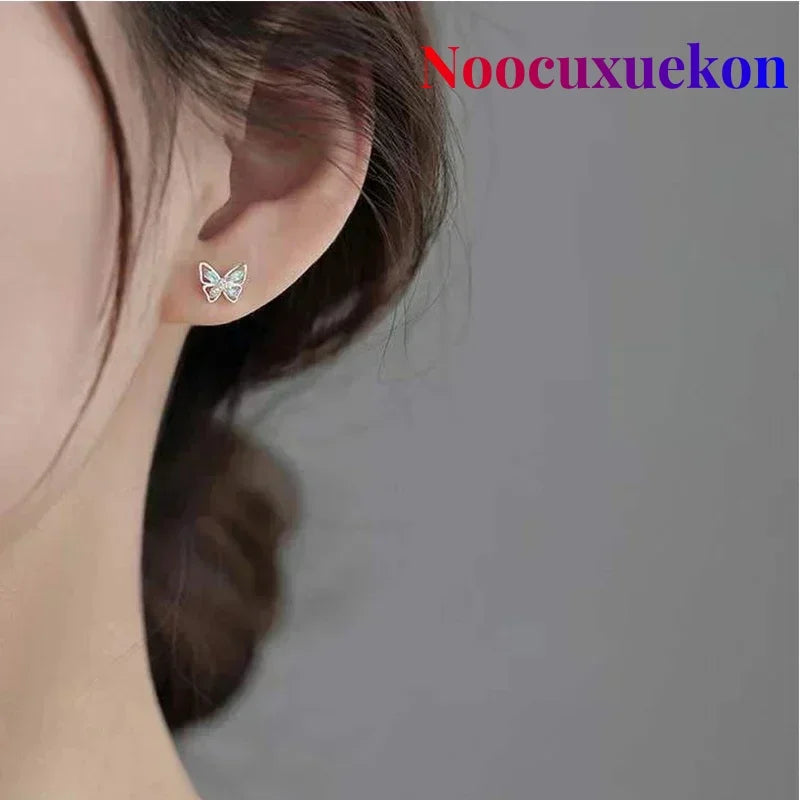 2Pcs/Korean 925 Silver Needles Tragus Piercing Helix Butterfly Earrings for Women Trendy Cute Stud Earring 2023 Jewelry Gifts